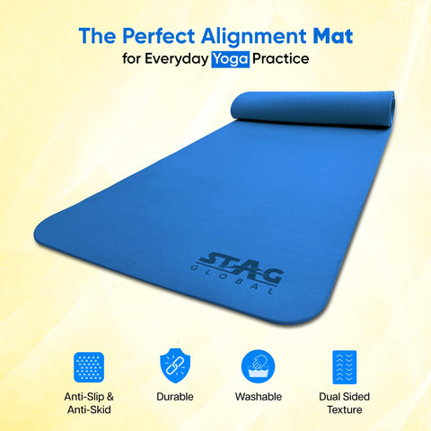 STAG GLOBAL Yoga Mantra Plain Blue Mat With Bag, 4MM Thickness – alternate view