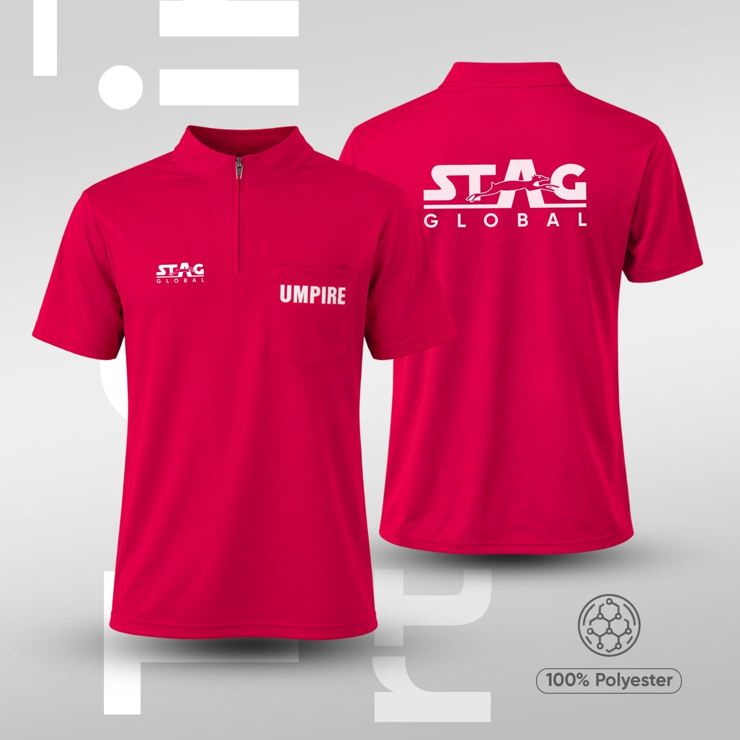 STAG GLOBAL Umpire T-Shirt | Zip Mock Neck | 100% Polyester | Breathable Polyester