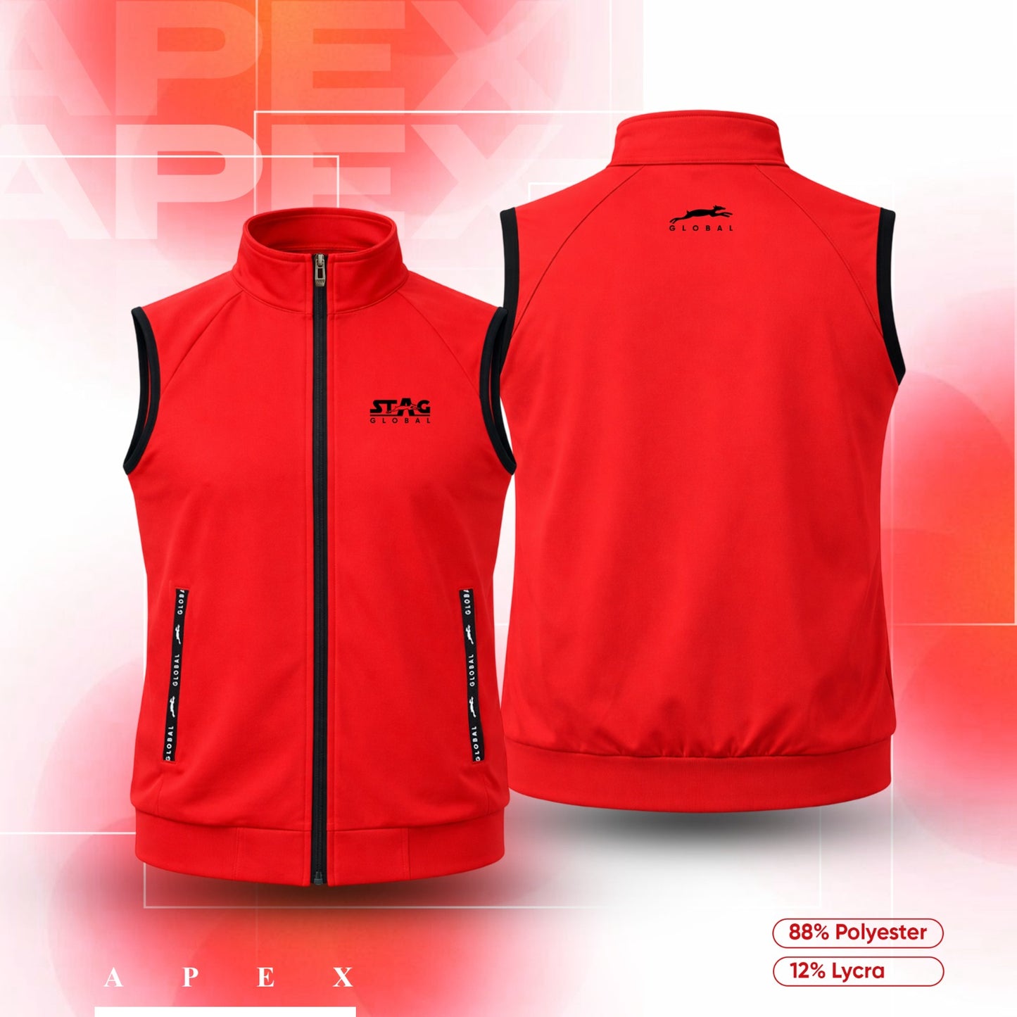 STAG GLOBAL Apex Men’s Sleeveless Track Jacket | Athletic Fit | Professional Sports & Training Vest | Smooth Zip Closure