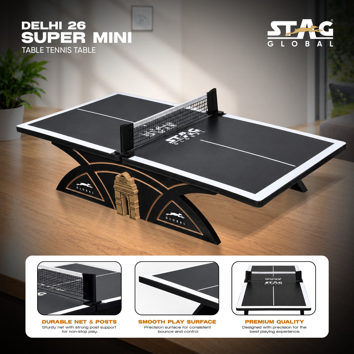 STAG GLOBAL Delhi 26 Supermini Table Tennis Table | 12mm Premium Plywood Surface | Fun Table