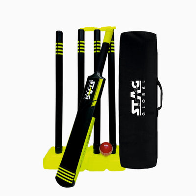 STAG Global Cricket Set | Medium Size | Complete Portable Kit with Bat, Stumps & Ball | Ideal for Kids & Beginners