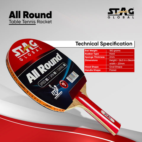 STAG GLOBAL All Round Table Tennis Racket – ITTF Approved Rubber | 174g Lightweight Paddle for Control & Spin – alternate view