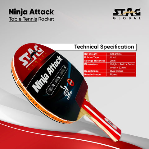 STAG GLOBAL Ninja Attack Table Tennis Racket Professional and Intermediate Level, High Speed and Spin Control
