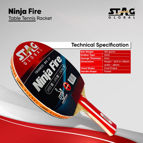 STAG GLOBAL Ninja Fire Table Tennis Racket | ITTF Approved | Powerful Grip & Spin Control – alternate view