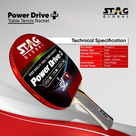 STAG GLOBAL Power Drive+ Table Tennis Racket | ITTF Approved | High Spin | Speed & Control Paddle – alternate view