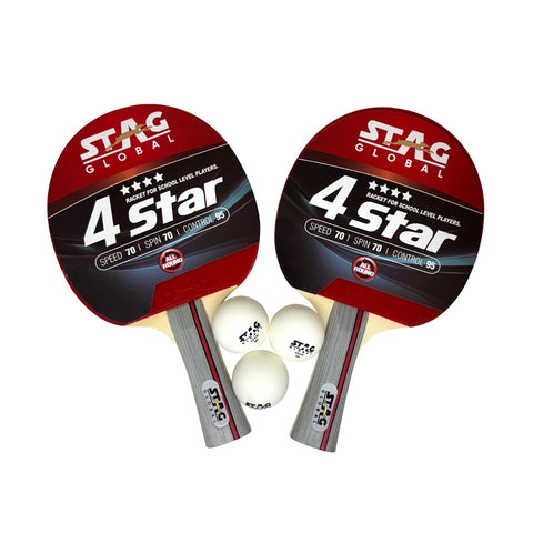 STAG GLOBAL 4 star Table Tennis Playset | 2 Racket with 3 Balls | ITTF Approved |  Complete Beginner Set