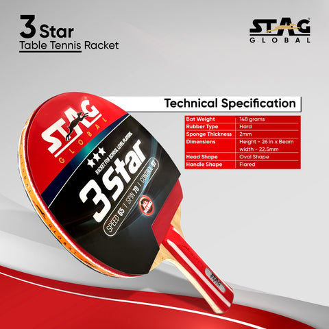 STAG GLOBAL 3 Star Table Tennis Racket | Beginner-Intermediate Series T.T Racket – alternate view