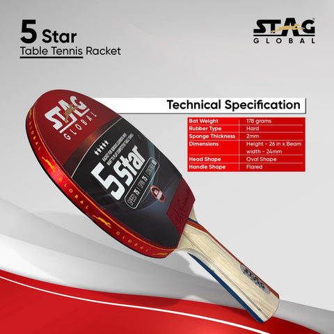 STAG GLOBAL 5 Star Table Tennis (T.T) Racket | Premium ITTF Approved Rubber| Beginner-Intermediate Series T.T Racket – alternate view