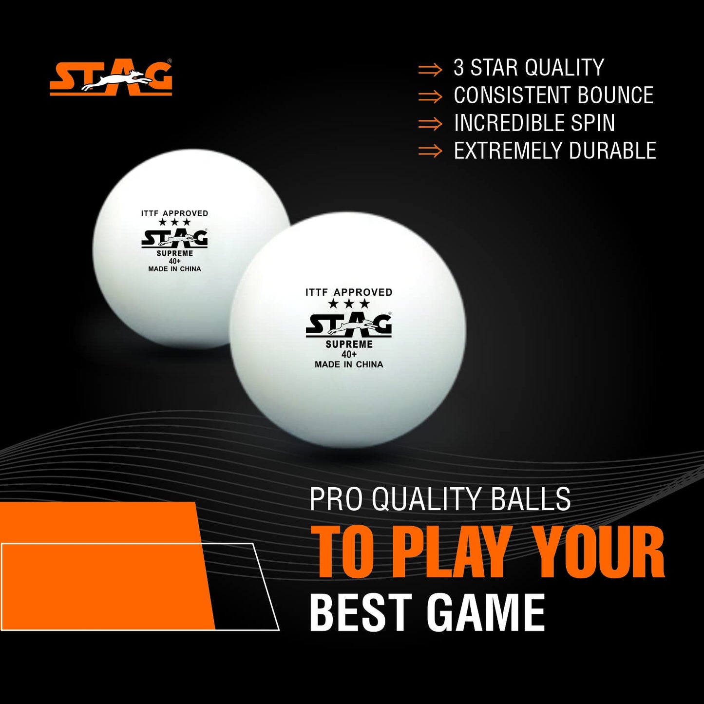 STAG GLOBAL 3 Star Supreme Table Tennis Ball | ITTF Approved, 40+