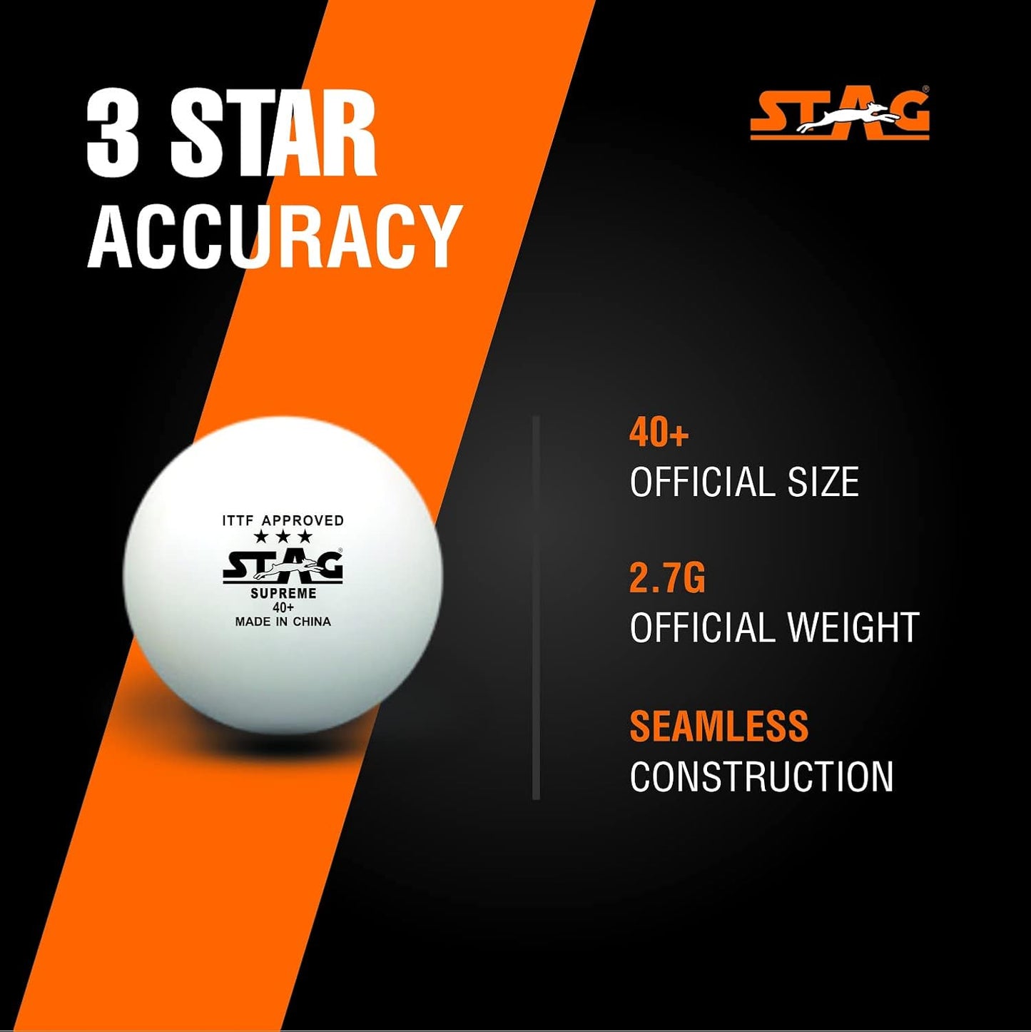 STAG GLOBAL 3 Star Supreme Table Tennis Ball | ITTF Approved, 40+