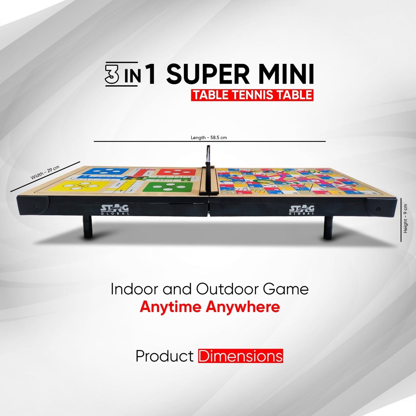 STAG GLOBAL (NEW LAUNCH) 3 IN 1 Super Mini Table Tennis Table |  Portable Fun |  Lightweight |  Anytime Anywhere