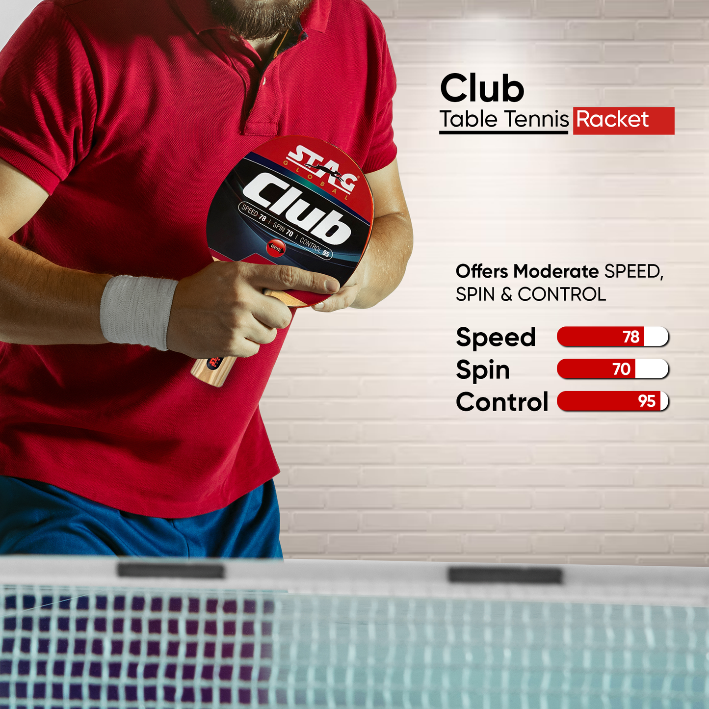 STAG GLOBAL Club Table Tennis Racket | Speed 78  | Spin 70 | Control 95 |  Beginner Training Series Ping Pong Racket