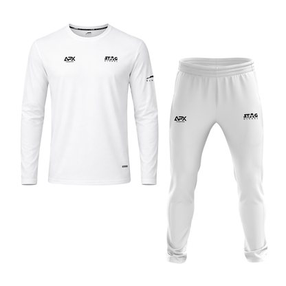 Stag Global APX Pure White Sports Set for Men & Women | Full Sleeve Round Neck T-Shirt with Track Pant | 4-Way Stretch | Moisture Wicking