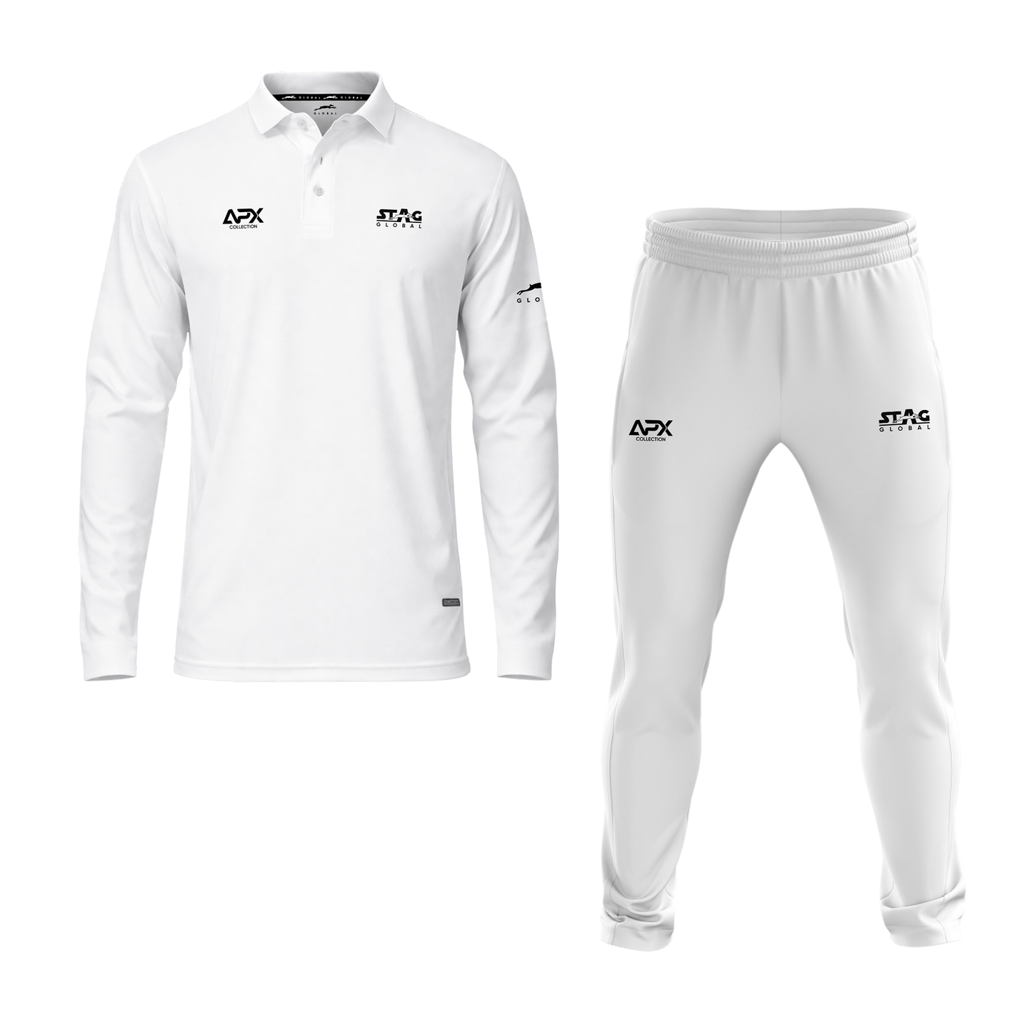 Stag Global APX Pure White Full Sleeve Sports Set for Men & Women | Collared T-Shirt with Track Pant | Moisture Wicking | 4-Way Stretch