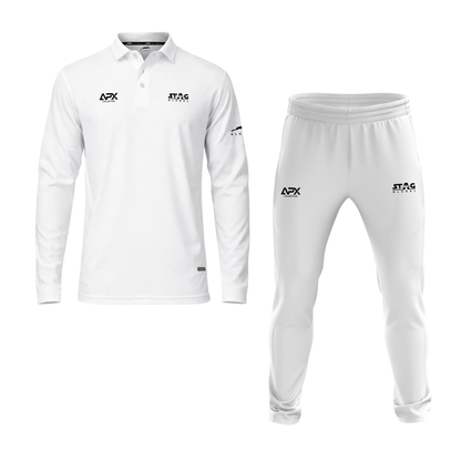 Stag Global APX Pure White Full Sleeve Sports Set for Men & Women | Collared T-Shirt with Track Pant | Moisture Wicking | 4-Way Stretch