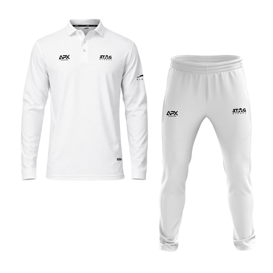 Stag Global APX Pure White Full Sleeve Sports Set for Men & Women | Collared T-Shirt with Track Pant | Moisture Wicking | 4-Way Stretch