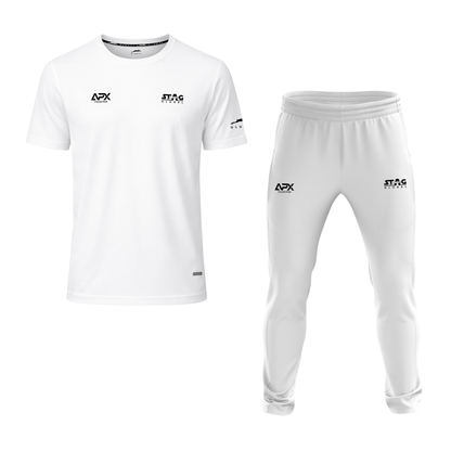 Stag Global APX Pure White Sports Set for Men & Women | Half Sleeve Round Neck T-Shirt with Track Pant | 4-Way Stretch | Moisture Wicking