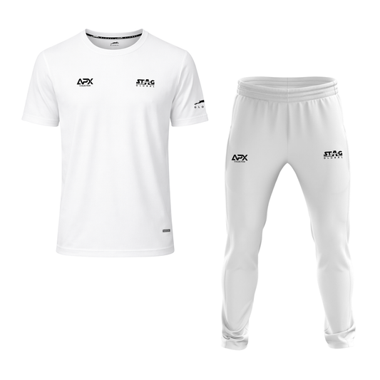 Stag Global APX Pure White Sports Set for Men & Women | Half Sleeve Round Neck T-Shirt with Track Pant | 4-Way Stretch | Moisture Wicking