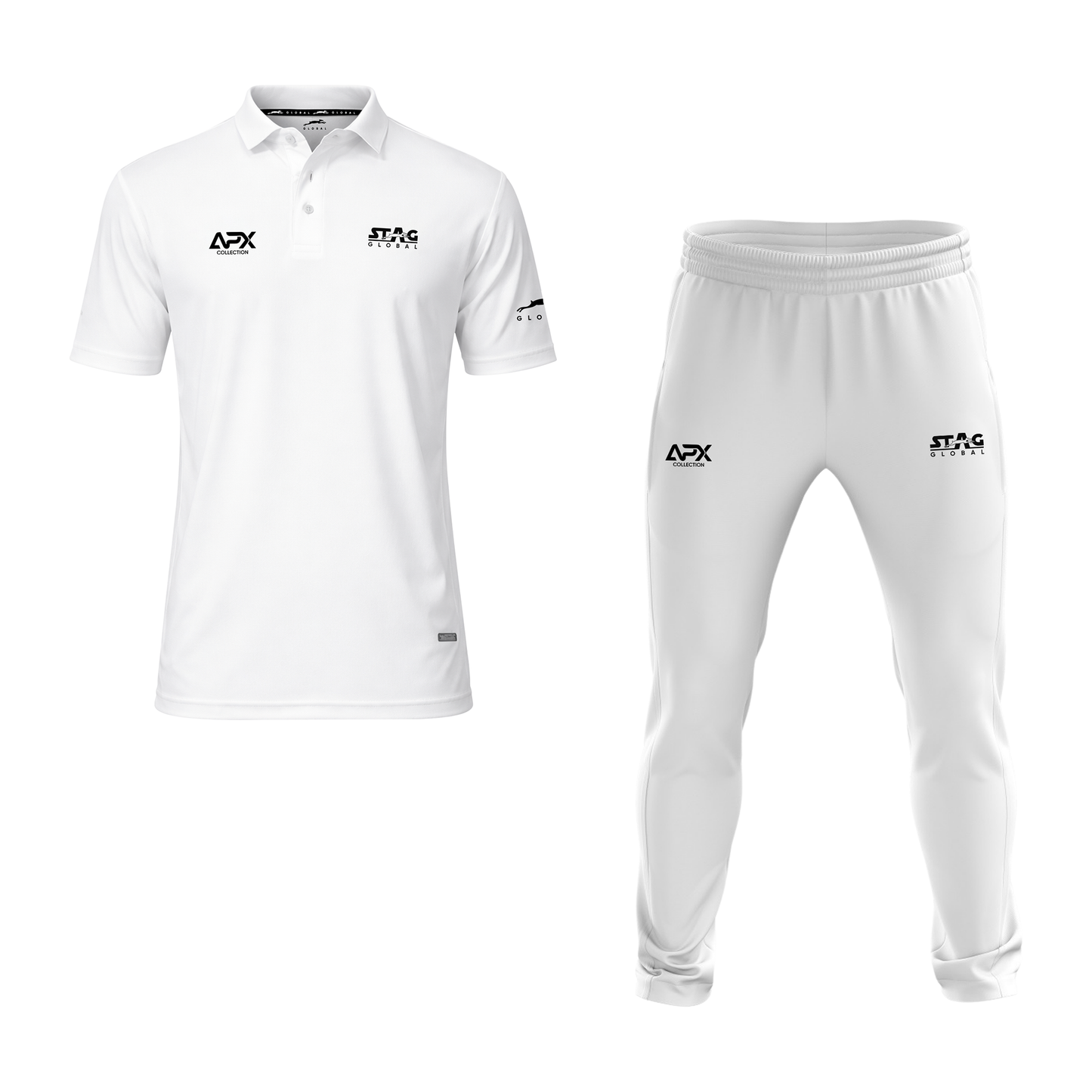 Stag Global APX Pure White Half Sleeve Sports Set for Men & Women | Collared T-Shirt with Track Pant | Moisture Wicking | 4-Way Stretch