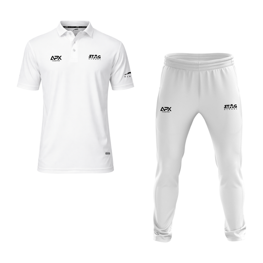 Stag Global APX Pure White Half Sleeve Sports Set for Men & Women | Collared T-Shirt with Track Pant | Moisture Wicking | 4-Way Stretch