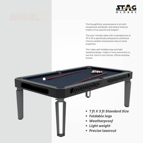 STAG GLOBAL Outdoor Pool Table Model X  | 7 feet x 3 feet | Wooden Table | All Accessories Included