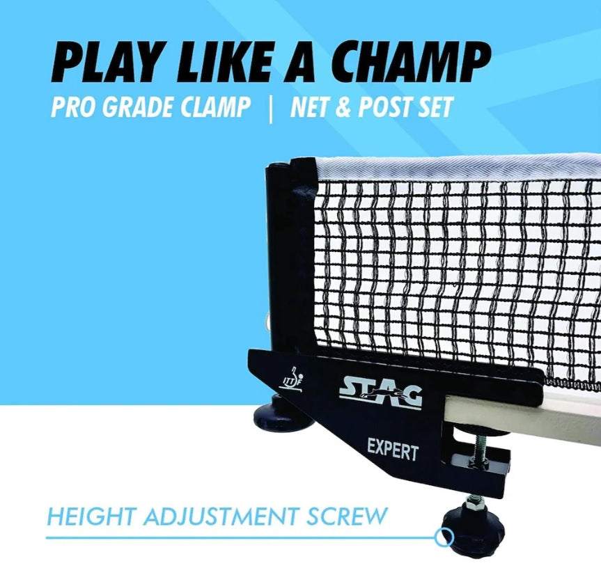 Stag Global Expert Professional Grade Table Tennis (T.T) Net & Post Set (ITTF Approved)| Quick Easy Setup and Spring Activated Clamp Net