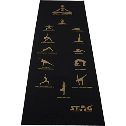 Stag Yoga Mantra Asana Black Mat With Strap, 4MM Thickness