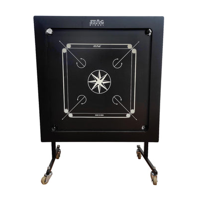 STAG GLOBAL Professional Black  Carrom Board on Wheels | 9 Neon Green & 9 Orange Coins Striker
