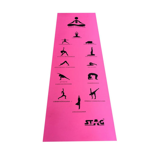 Stag Yoga Mantra Asana Pink Mat With Strap, 4MM Thickness