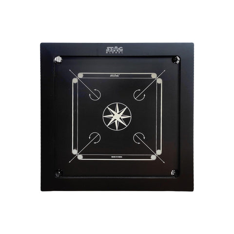STAG GLOBAL Professional Black  Carrom Board on Wheels | 9 Neon Green & 9 Orange Coins Striker – alternate view