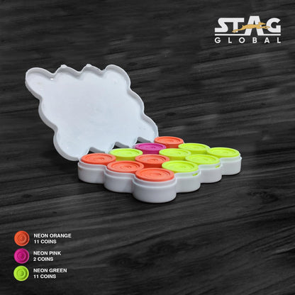 Stag Global Professional Black Carrom Board on Wheels |with 9 Neon Orange & 9 Neon Green Carrom Coins, and a Striker