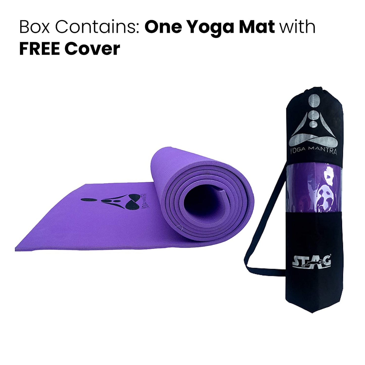 Stag Yoga Mantra Plain Purple Mat With Bag, 4MM Thickness