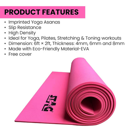 Stag Yoga Mantra Asana Pink Mat With Strap, 4MM Thickness