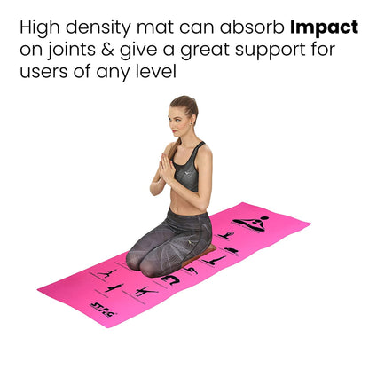 Stag Yoga Mantra Asana Pink Mat With Strap, 4MM Thickness